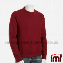 Men's Plain Fashion Burgundy Wool Hand Knitted Pullover Sweater